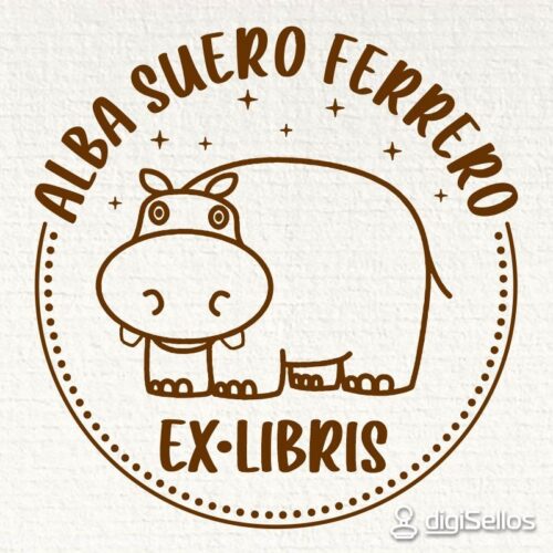Sello ex libris hipopótamo